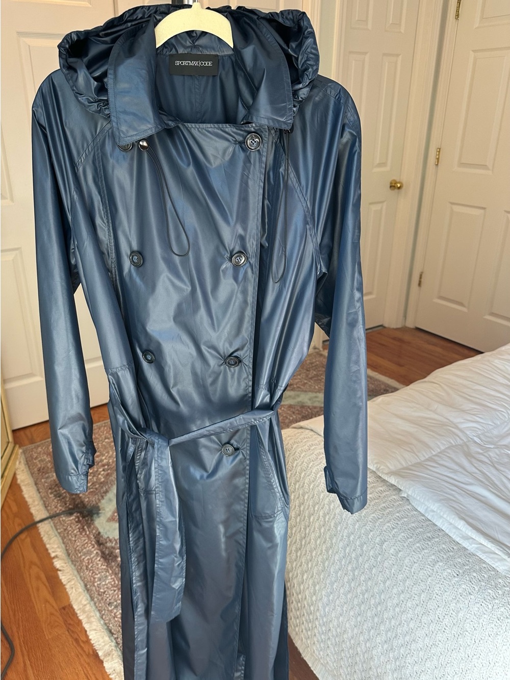 MaxMara Sportmax Navy Hooded Raincoat